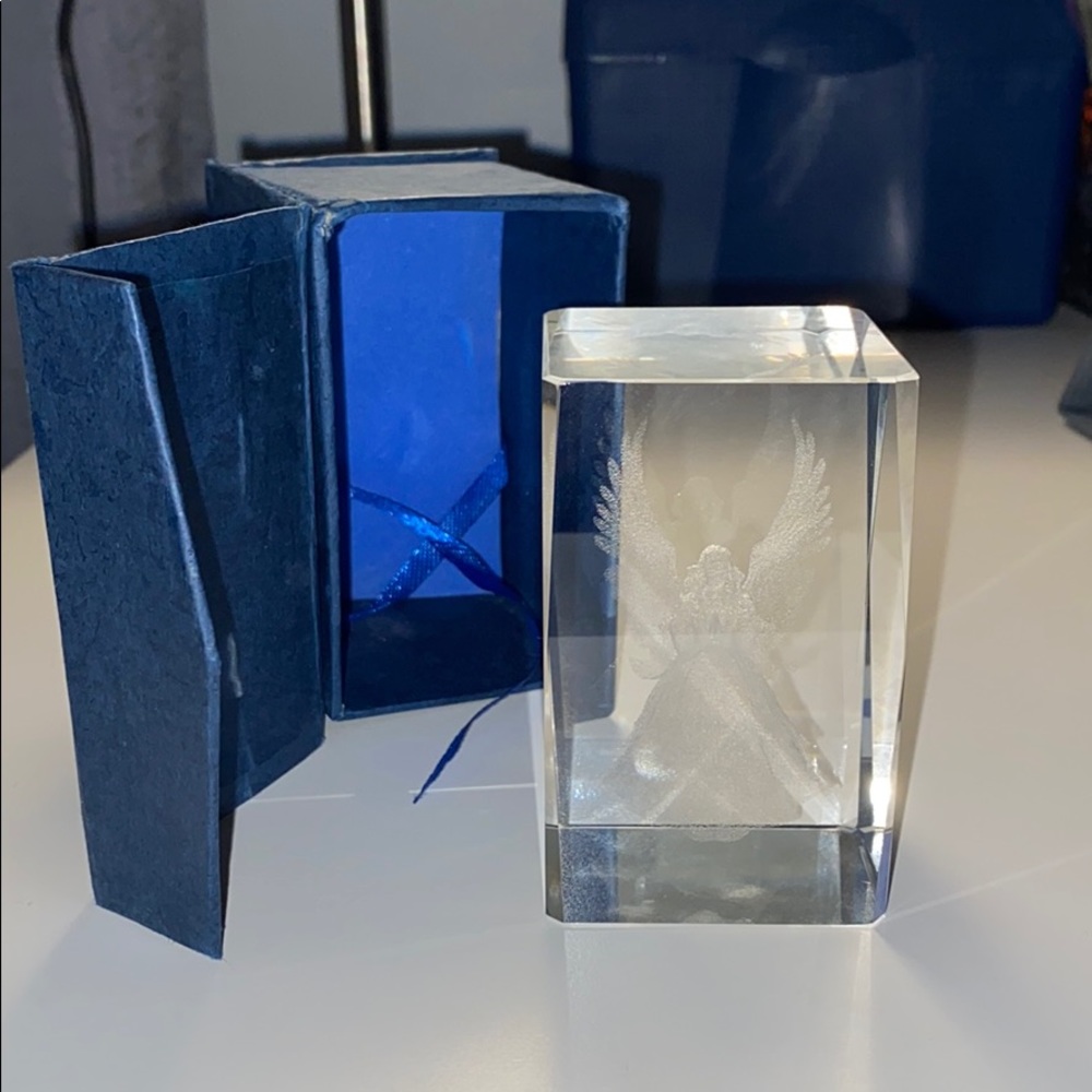 crystal cube icon with engraved angel